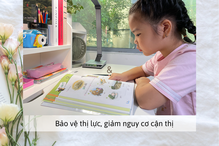 Bàn học thông minh sẽ tinh chỉnh khoảng cách từ sách đến mắt trẻ hợp lý, giảm nguy cơ cận thị ở trẻ