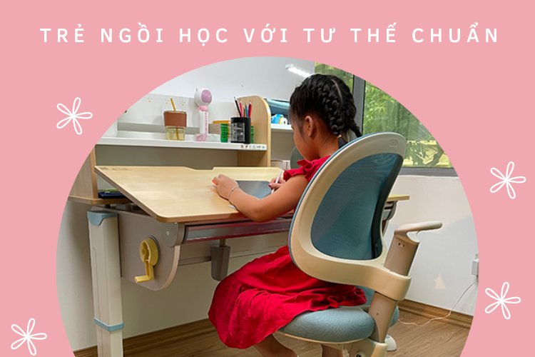 Bàn học thông minh giúp trẻ không cần phải điều chỉnh nhiều mà vẫn có được tư thế ngồi học chuẩn