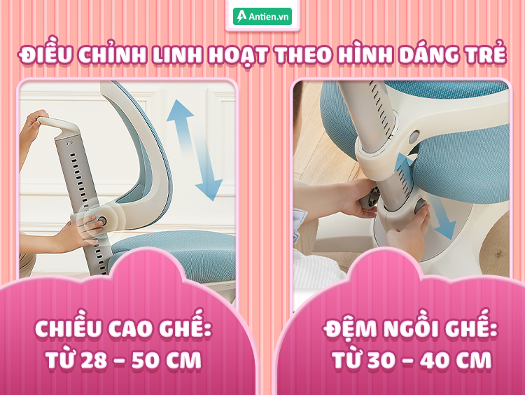 Vóc dáng trẻ thay đổi liên tục, cha mẹ nên lựa chọn ghế có khả năng thay đổi chiều cao ghế và đệm ngồi