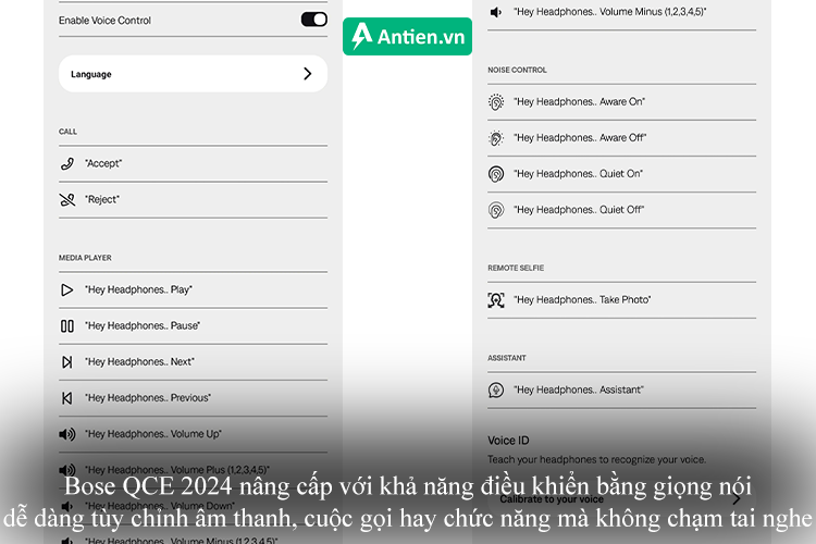 Bose QCE 2024 với khả năng điều khiển tai nghe bằng giọng nói