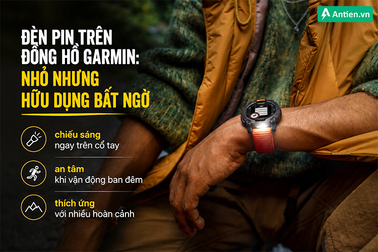 Đèn pin trên Garmin là một tính năng nhỏ nhưng cực kỳ hữu dụng trong tập luyện và cuộc sống