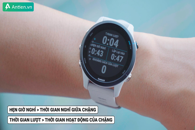 FR255 phân loại rõ thời gian khi bơi và nghỉ giữa chặng trong quá trình tập luyện