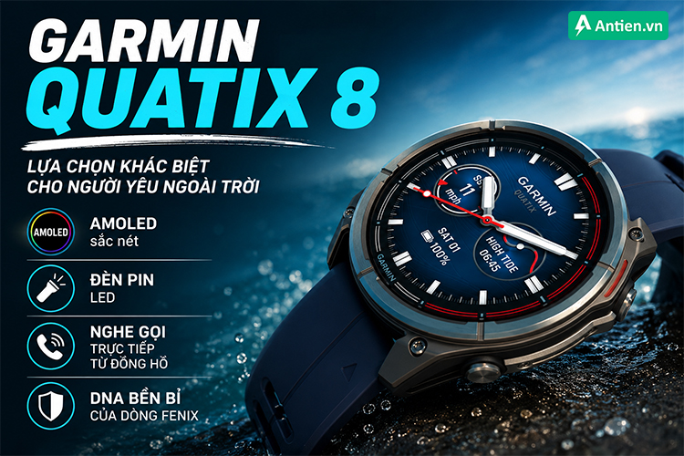 Quatix 8 được tối ưu cho thể thao ngoài trời và hàng hải