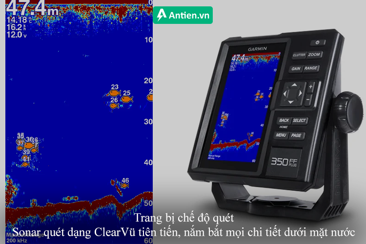 Tích hợp chế độ Sonar ClearVü tiên tiến giúp hiển thị rõ ràng ngay cả cấu trúc đáy