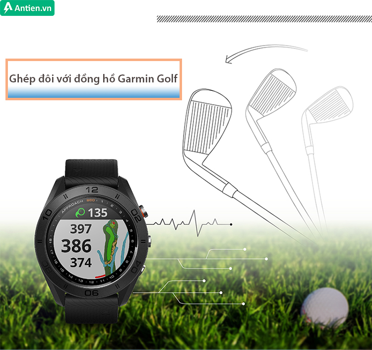Theo dỗi mọi dữ liệu cú đánh trên đồng hồ Garmin Golf tương thích với cảm biến CT10
