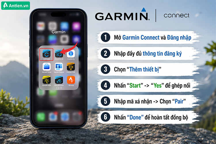 Mở Garmin Connect và lần lượt làm theo từng bước yêu cầu