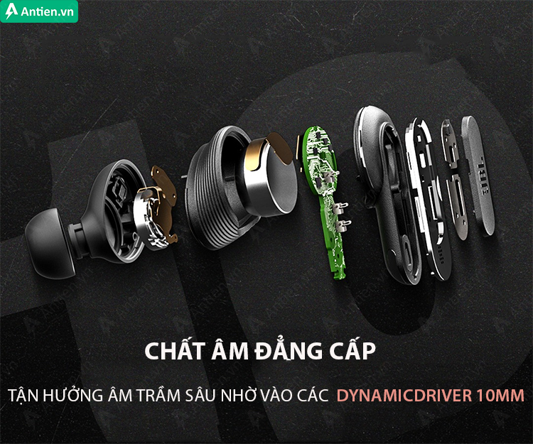 Trình điều khiển Dynamic 10mm kèm công nghệ Legendary Sound mang tới chất âm mạnh mẽ và bùng nổ