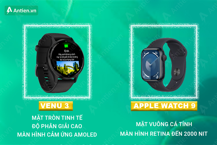Venu 3 Series và Apple Wacth 9 có sự khác biệt lớn về ngoại hình thiết kế