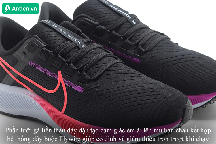 Phần lưỡi gà cùng hệ thống dây buộc giữ chân cố định, tránh trượt chân khi chạy