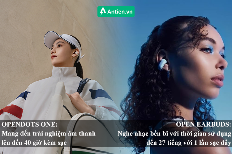 OpenDots One mang đến trải nghiệm vượt trội lên đến 40 giờ sử dụng trong khi Open Earbuds là 28 tiếng