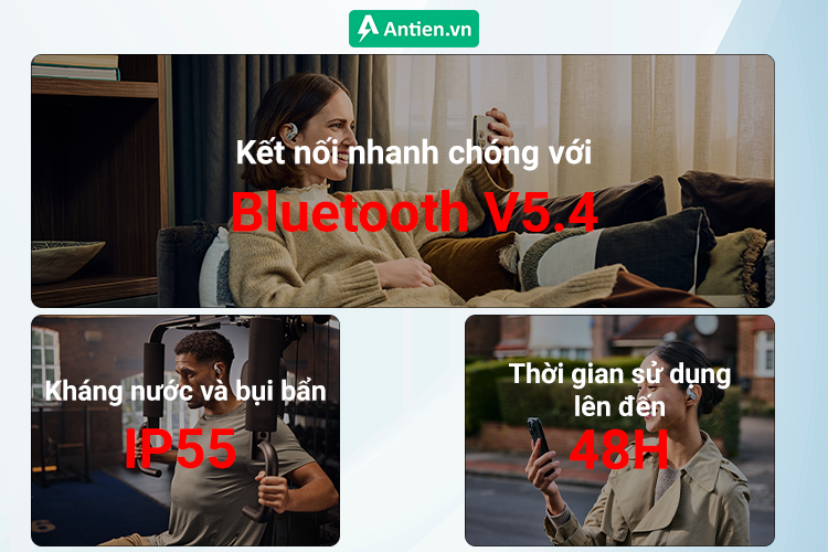 Khả năng kết nối, thời lượng pin, và khả năng chống nước trên OpenFit 2+