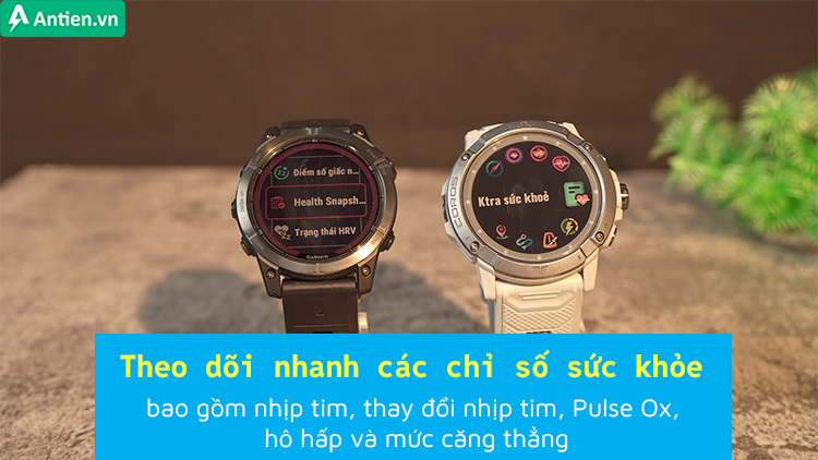 Vertix 2S và Fenix 7 Pro đều có tính năng giúp bạn theo dõi nhanh các chỉ số sức khỏe quan trọng