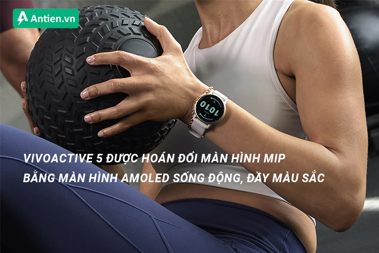 Vivoactive 5 được nâng cấp lên màn hình AMOLED, thay thế cho màn hình MIP ở thế hệ tiền nhiệm