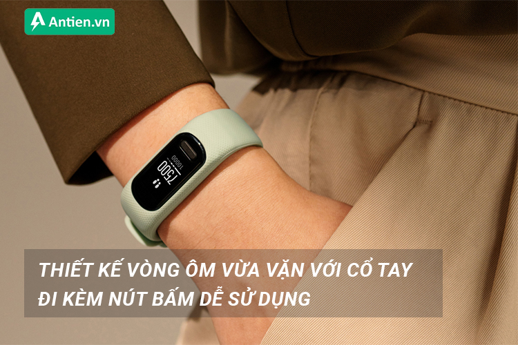 Vòng đeo tay Vivosmart 5 được thiết kế ôm khít cổ tay mà vẫn đem lại sự thoải mái cho người dùng