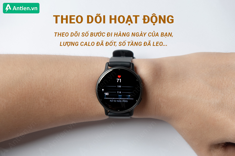 Vivoactive 5 theo dõi các hoạt động hàng ngày của bạn, đếm số bước, lượng calo...