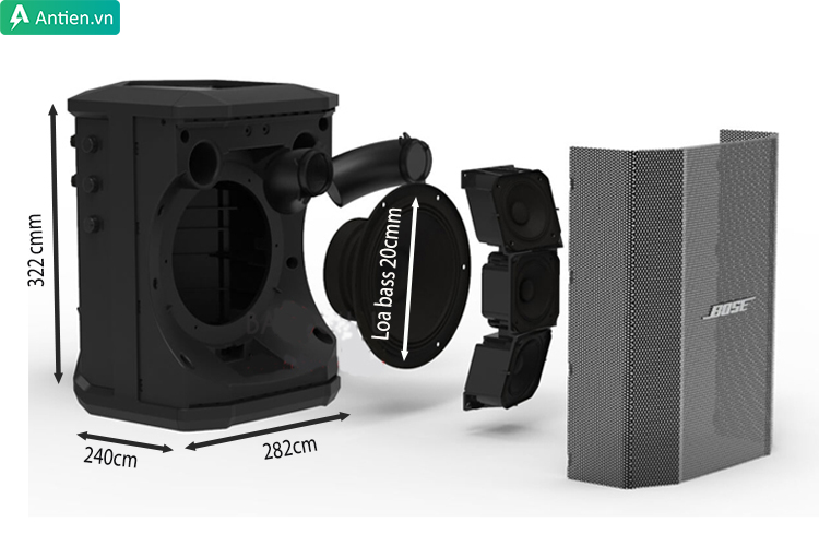 Kích thước loa hát karaoke Bose S1 Pro với đường kính loa bass 20cm