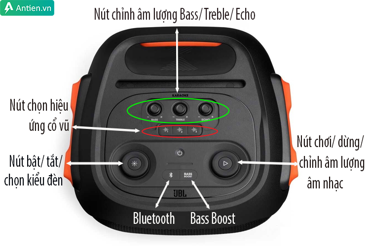 Điều khiển Partybox 710 linh hoạt ngay trên bề mặt loa hoặc ứng dụng chuyên dụng