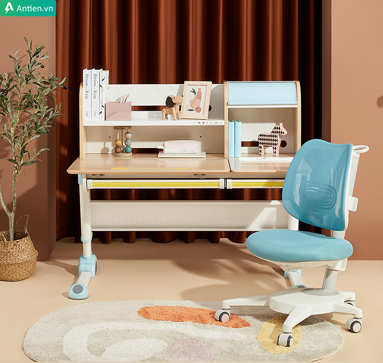 Bàn học thông minh trẻ em 2M2KIDS có giá sách 2 tầng rộng lớn