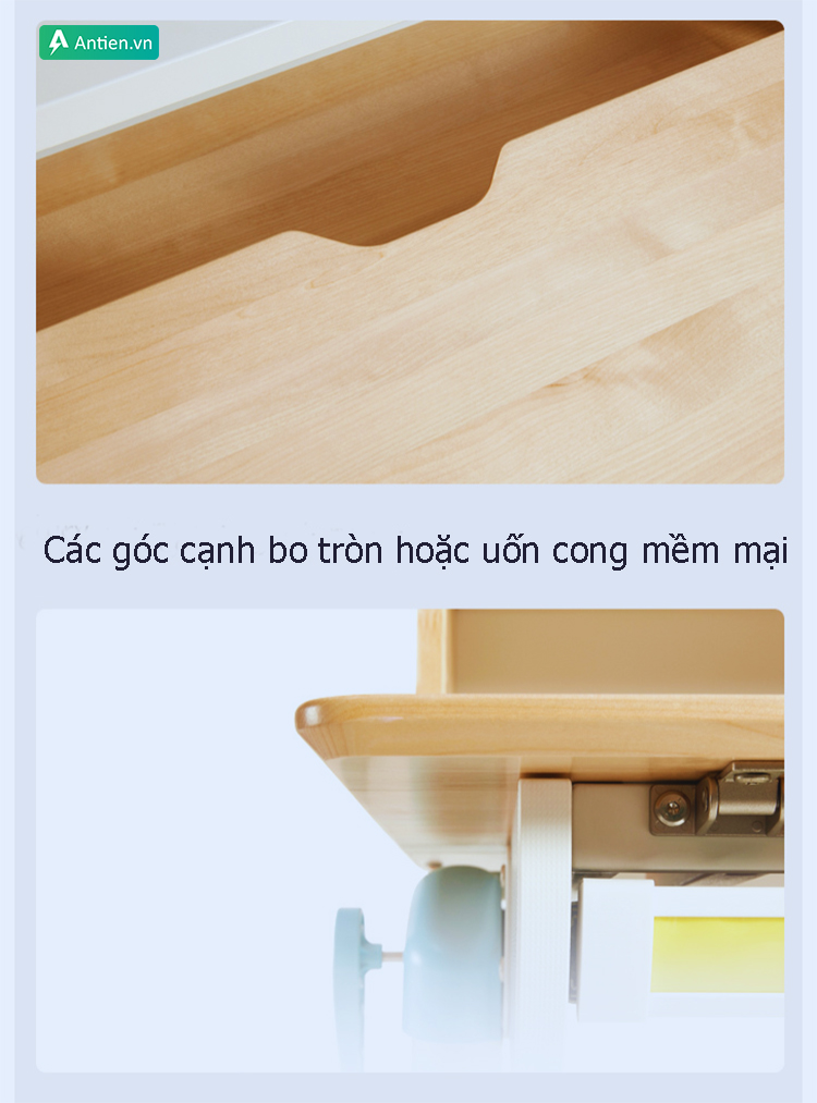 Bàn học trẻ em có thể điều chỉnh 2M2KIDS được bo tròn các góc mềm mại
