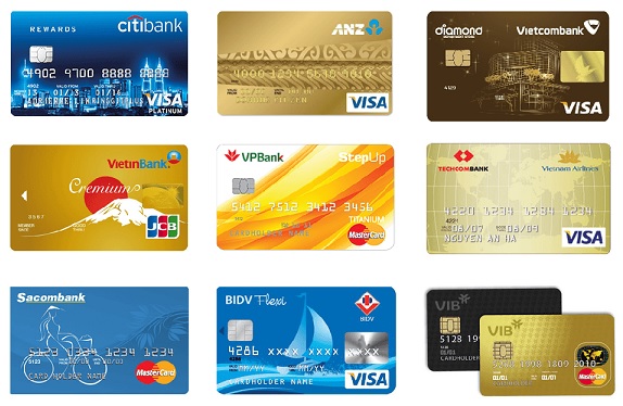 Thẻ tín dụng tại các ngân hàng có chữ VISA, JCB hoặc Master Card ở góc phải bên dưới thẻ