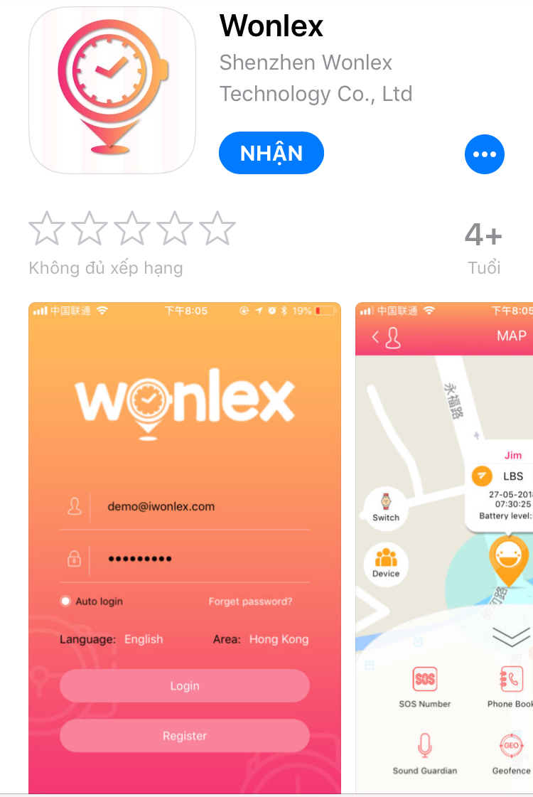 Ứng dụng quản lý đồng hồ định vị Wonlex
