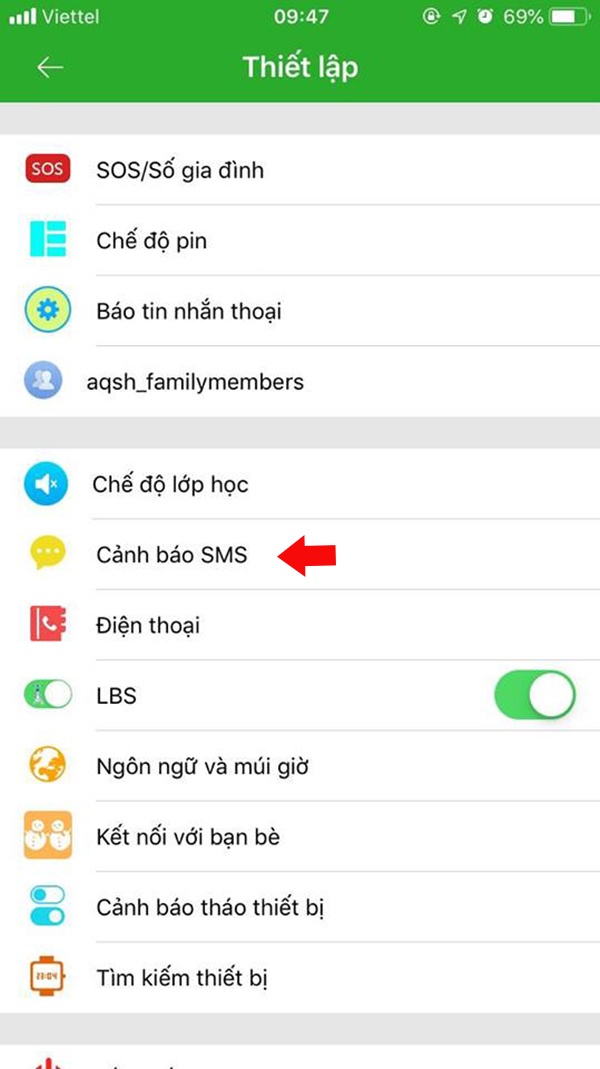 Chọn mục cảnh báo theo hướng mũi tên