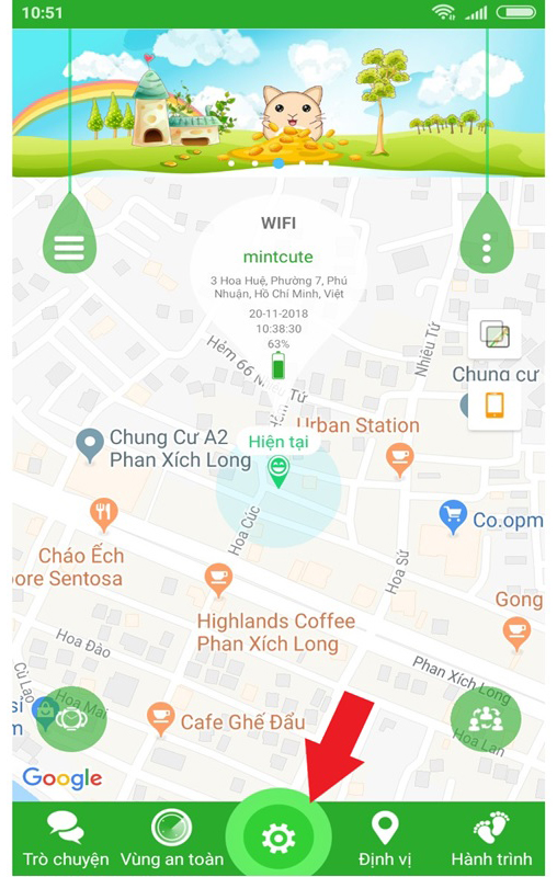 Chọn mục cài đặt ở thanh công cụ phía dưới màn hình