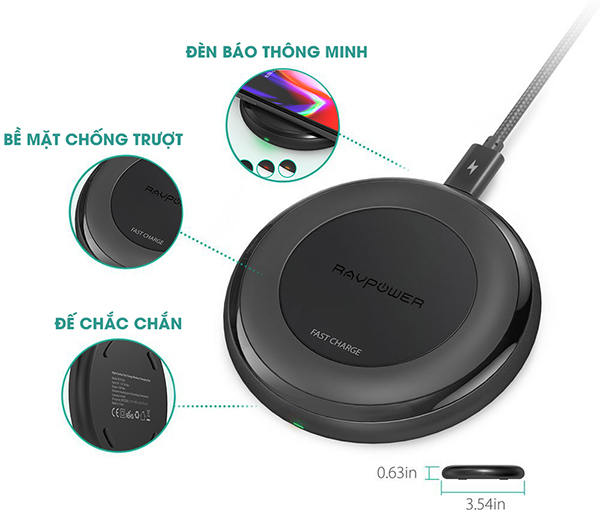 Sạc không dây RAvpower đảm bảo an toàn tuyệt đối