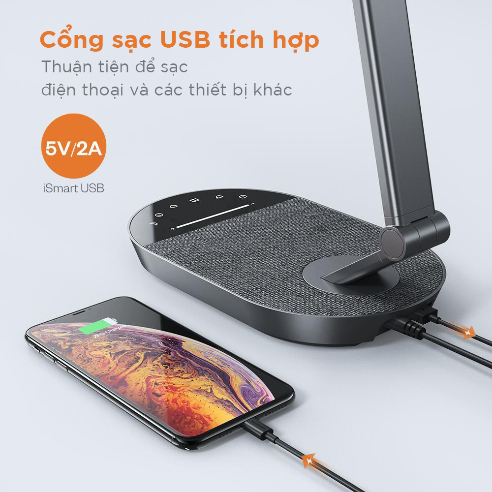 Đèn làm việc có sạc điện thoại thuận tiện