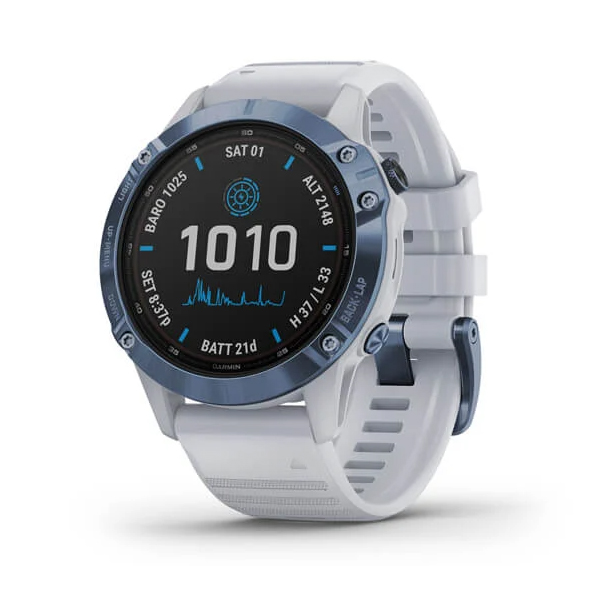 Garmin Fenix 6 Pro Solar, Cobalt Blue w/Whitestone band, GPS, SEA